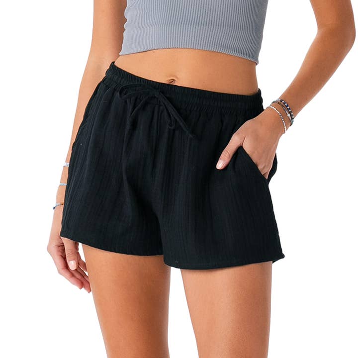 Black Cotton Cabana Shorts for wholesale by Lotus and Luna