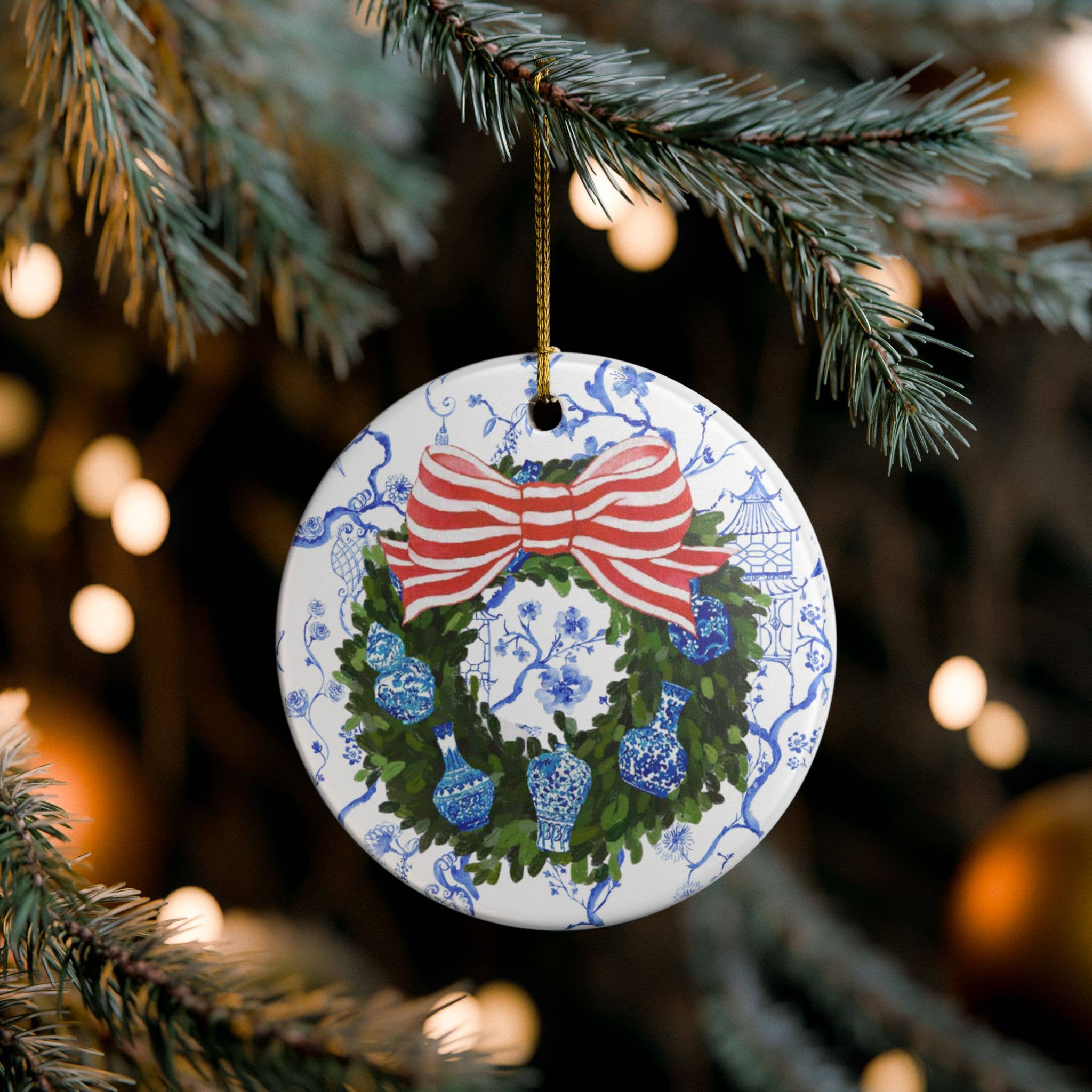 Design Carolinas - Wholesale Ornament - Ginger Jar Chinoiserie Christmas Wreath Ornament1