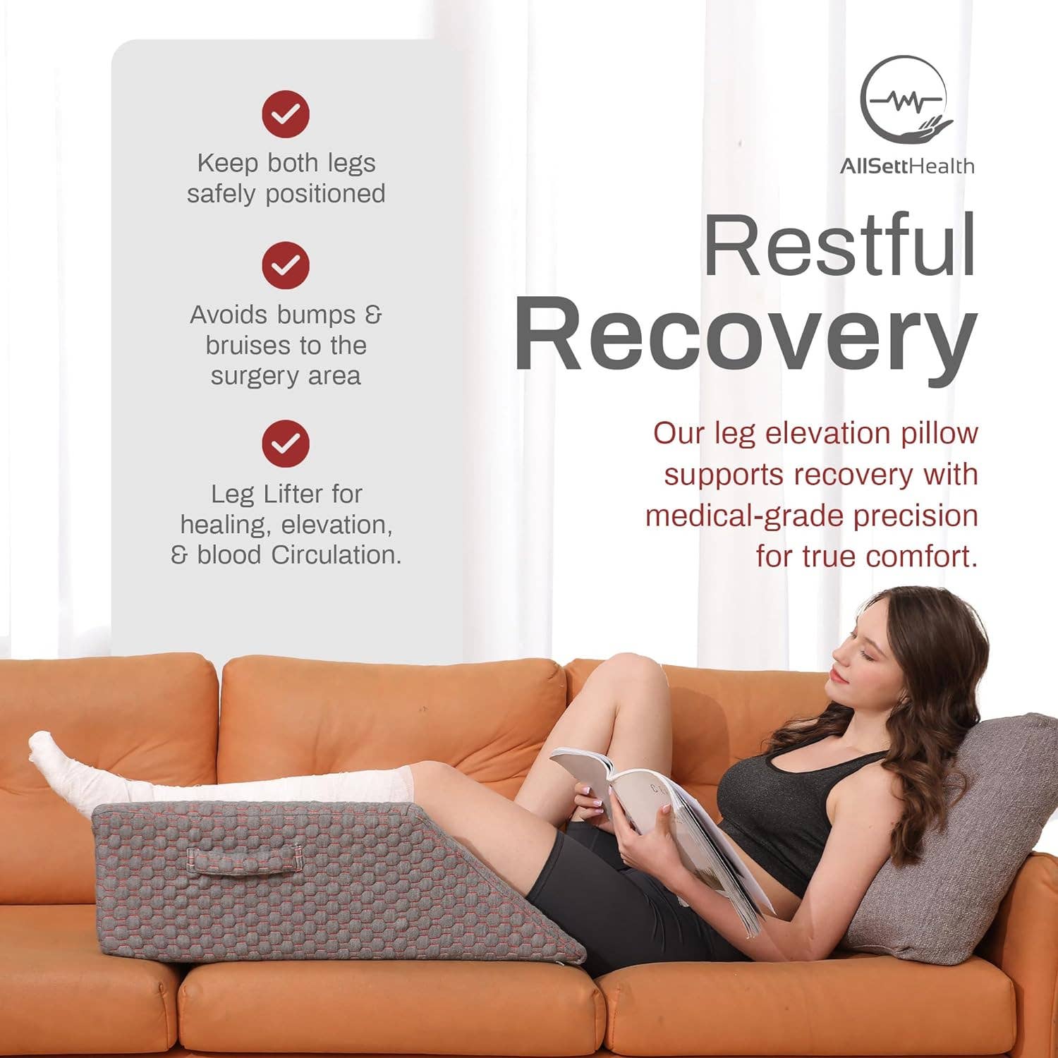 AllSett Health - Wholesale Bedding Pillow - Single Leg Elevation Pillow Post Surgery Leg Pillow | Memory Foam Ankle Knee and Leg Wedge Pillow for Injury After Surgery – Foot, Leg Pain, Hip, Knee Pain, Improve Blood Circulation 29” x 13” x 9.5"3