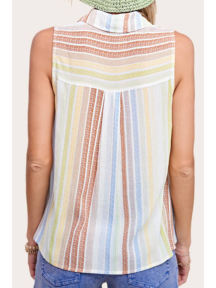 La Miel - Wholesale Blouse - Women's - SRT7466-Lightweight Multi-color Shirt Sleeveless Top