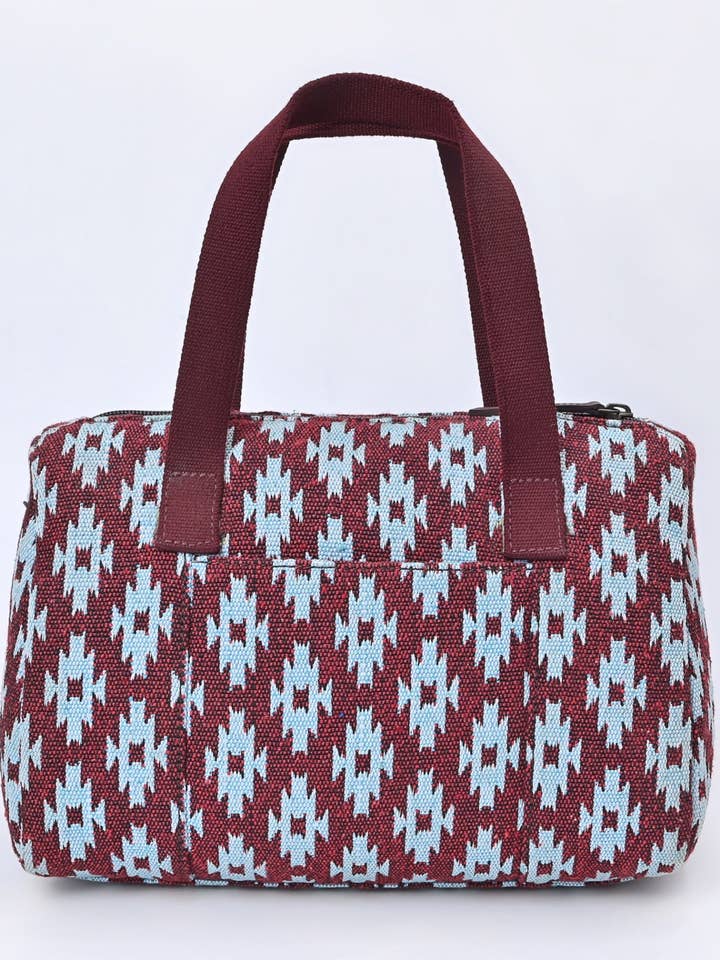 Bolso Satchel Geométrico Tejido - Burdeos y Turquesa para venta al por mayor de Ganges Grain Inc