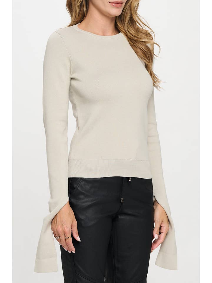 Oyster Knit Round neck Sweater w Open Long Sleeve for wholesale on Faire2