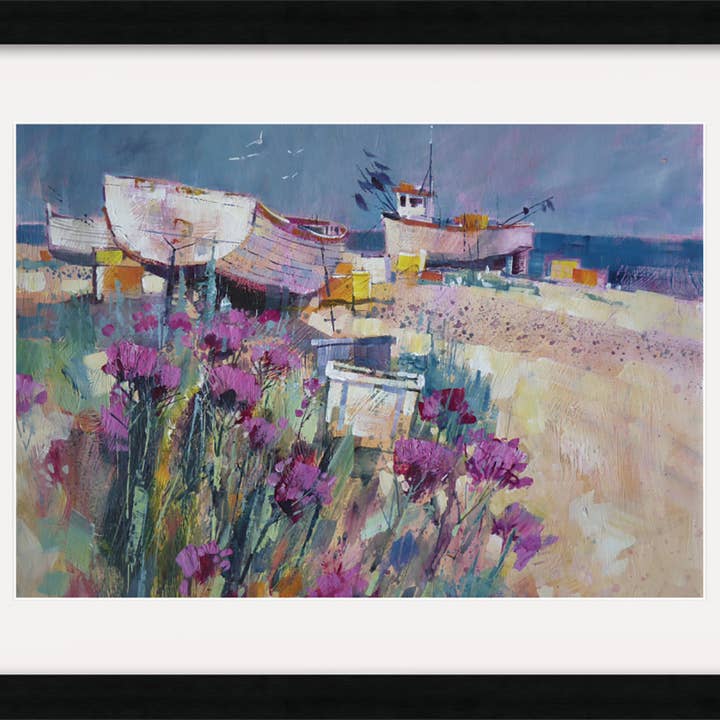 The Art Group - Vente Affiche d'art - Impressions préencadrées de Chris Forsey (Boats and Beach Blooms)