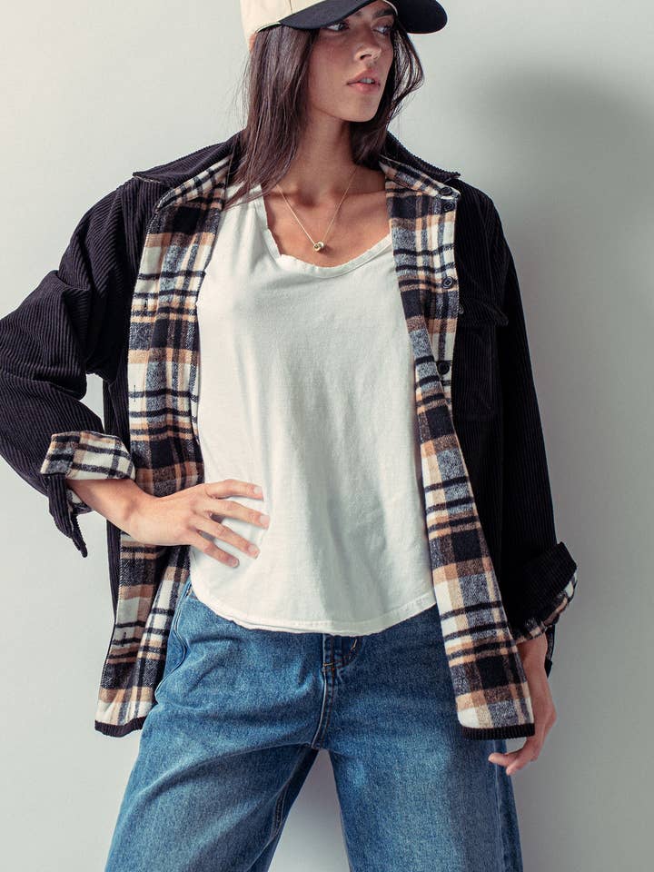 Urban Daizy - Wholesale Shirt Jacket/Shacket - Women's - Plaid Flannel-Lined Corduroy Shacket12