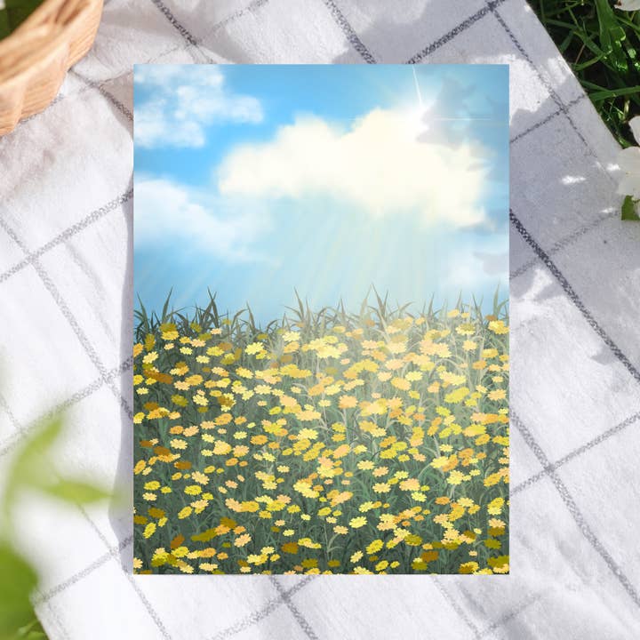 Blue Sky Art Print - A6, A5, A4, A3 Flower Meadow Wall Art for wholesale by Famjo Boutique