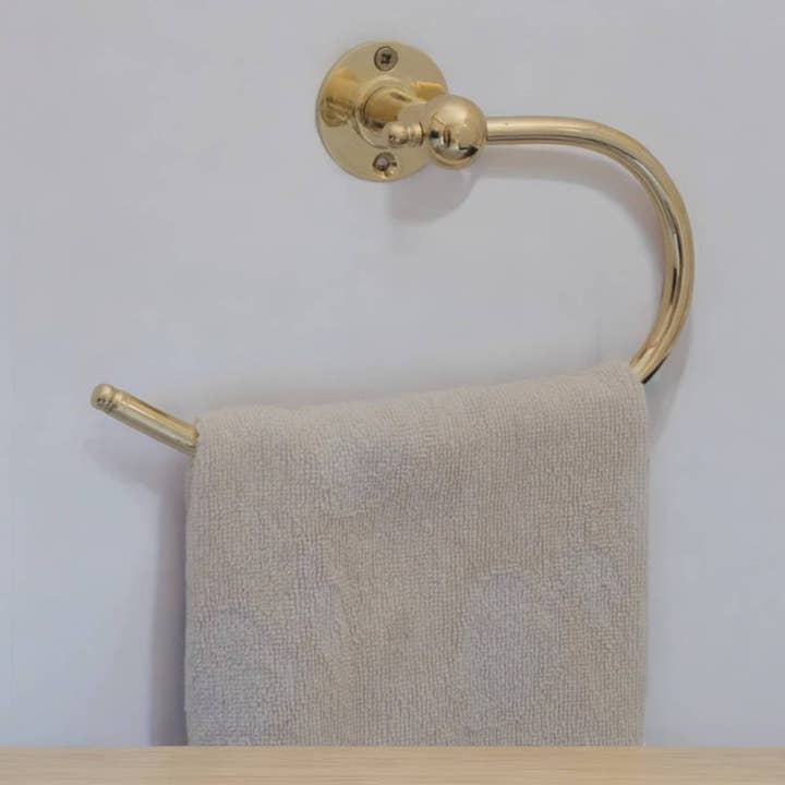 Handcrafted Brass Towel Holder - Wall Mount Towel Hanger and Hook for Powder Room for wholesale by Moroccantastics