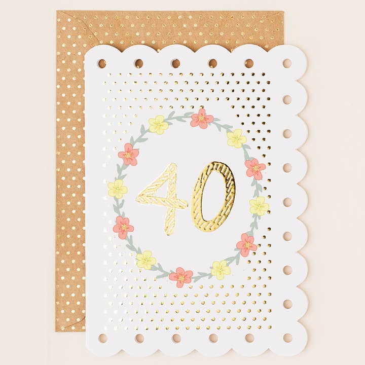 Age 40 Card with Broderie Border for wholesale by Apple & Clover