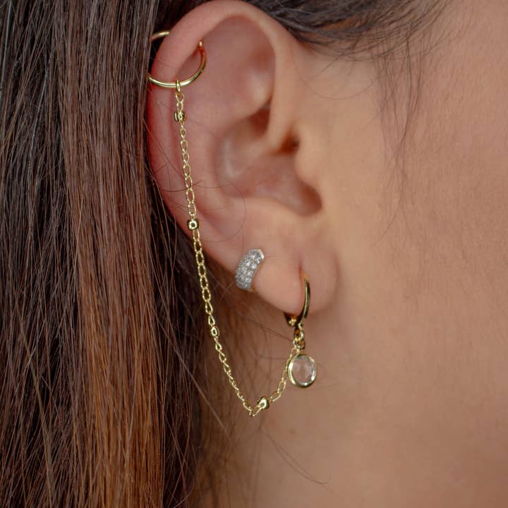 Cherie by Cherie - Wholesale Huggie Earrings - Trendy Double Piercing Chain Huggie Earrings1