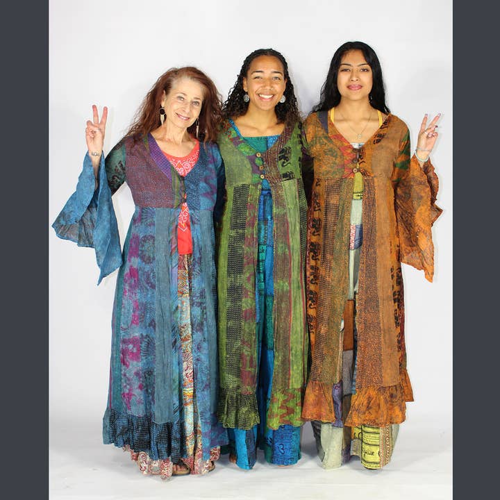 STEVIE DUSTER Jaypuri Over Dye Patchwork Long Duster for wholesale by Jayli Clothing
