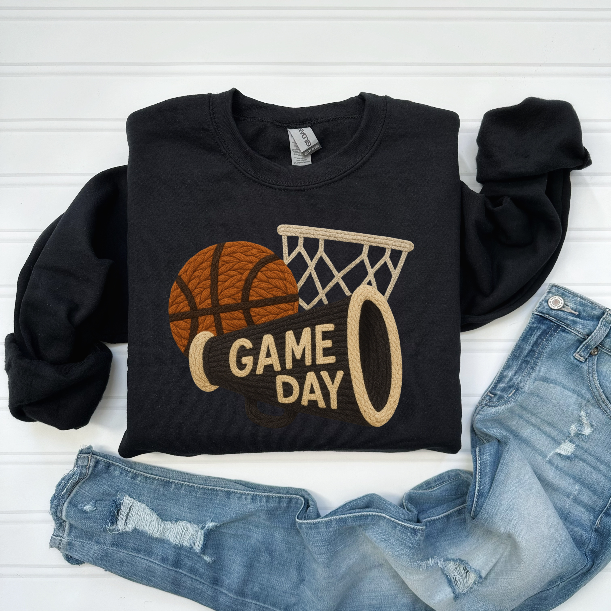 Cotton Threads - Wholesale Screen Printed T-Shirt - Women's - Basketball Game Day faux yarn sweatshirt/tee all sizes1