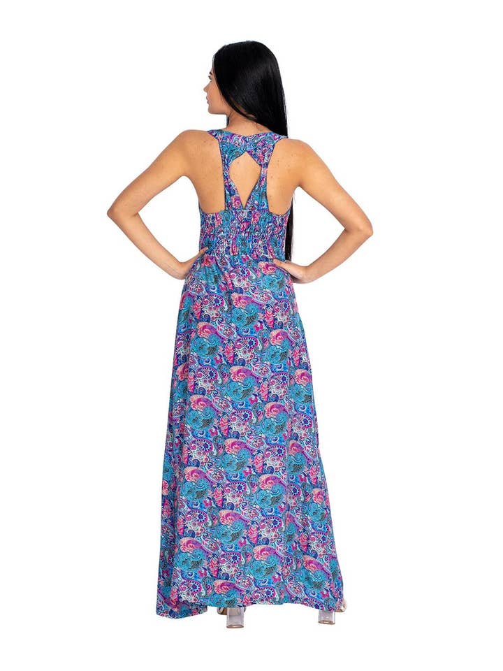 Himmelska Lång Sommarklänning med Rhombus Slash på ryggen för wholesale på Faire4