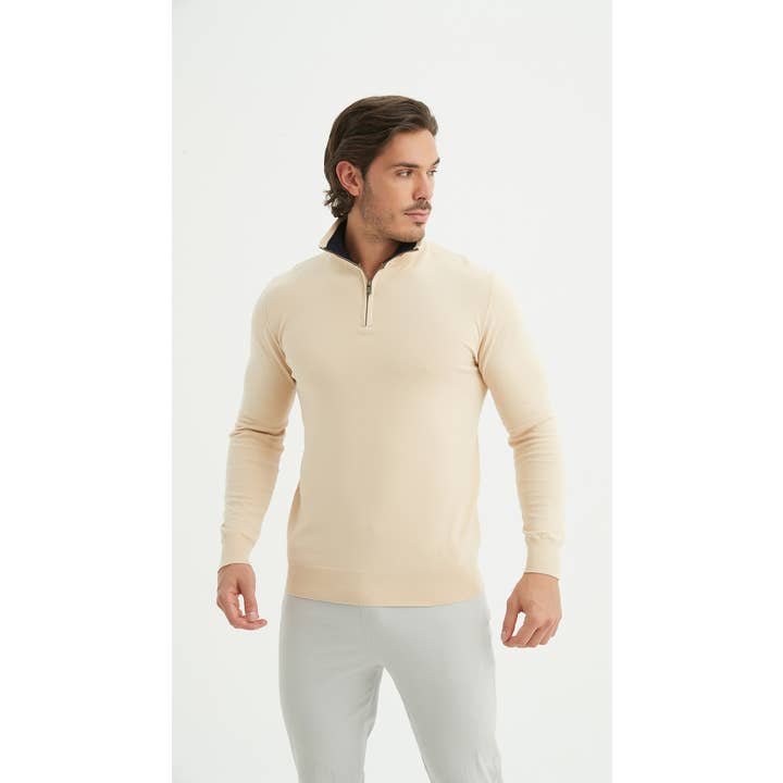 Cotton jumper trucker collar - Beige for wholesale by Yves Enzo