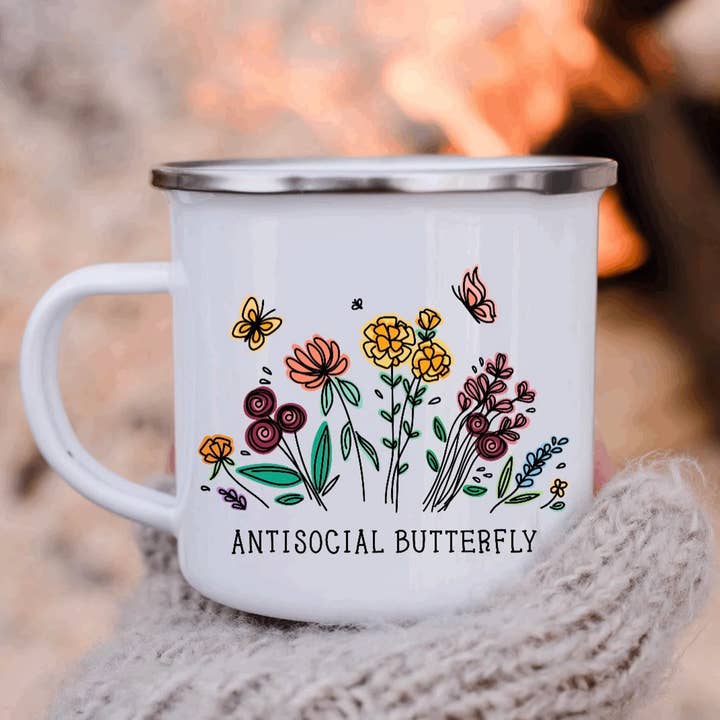 Ash & Co Collective - Wholesale Coffee Mug - Antisocial Camp Mug, Enamel Mugs, Funny Mugs, Camping Mugs