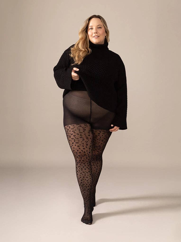 Rachel - Wholesale Tights - Women's - Mini Leopard Smoothing Waistband Tights in Black5