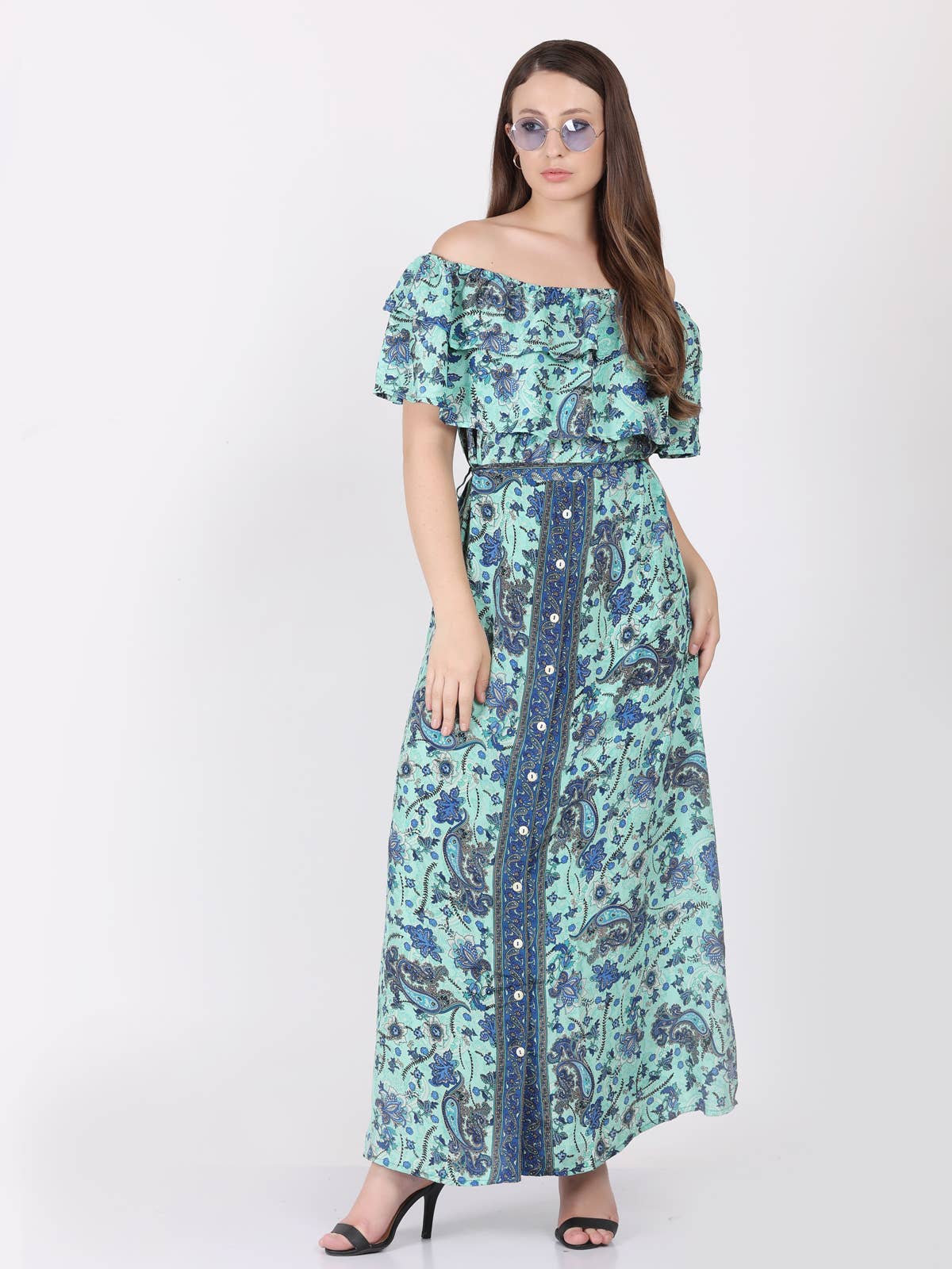 Wevez - Wholesale Dress - Women's - Women's Off Shoulder Floral Print Boho Beach Long Maxi Dress0