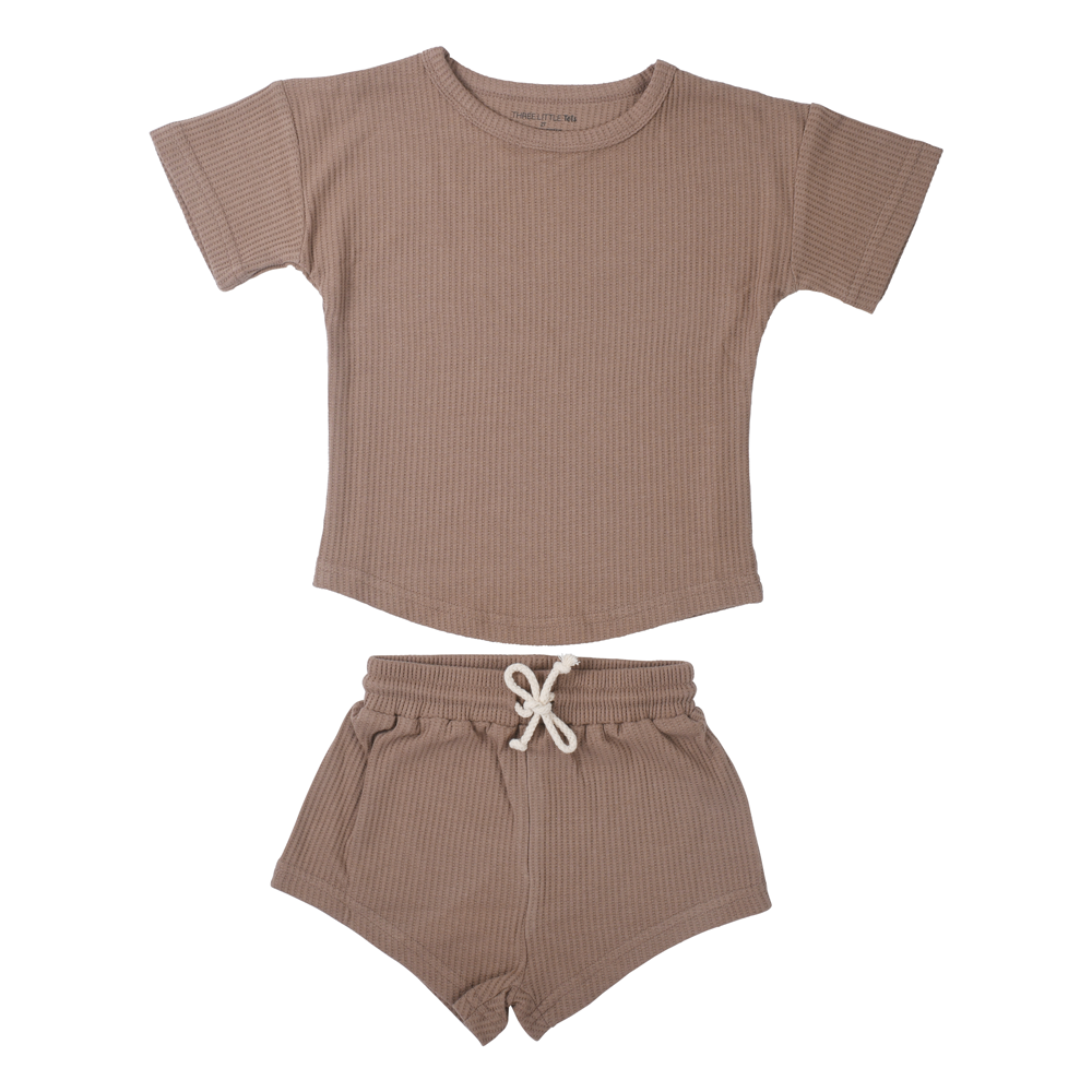 Three Little Tots - Wholesale Top & Short Set - Kids - Cocoa Sands Neutral Summer Waffle Toddler Top & Bottom Set34