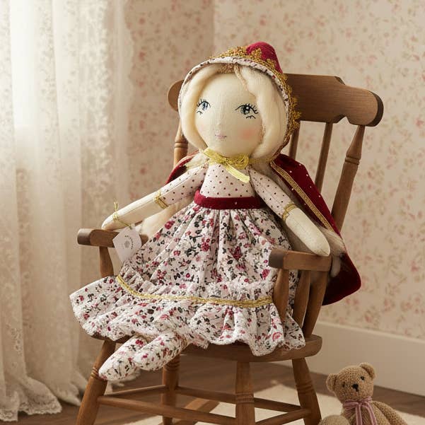 Velvet White Handmade Rag Doll – Red Hoodie & Hand-Stitched Face for wholesale by Velvet White