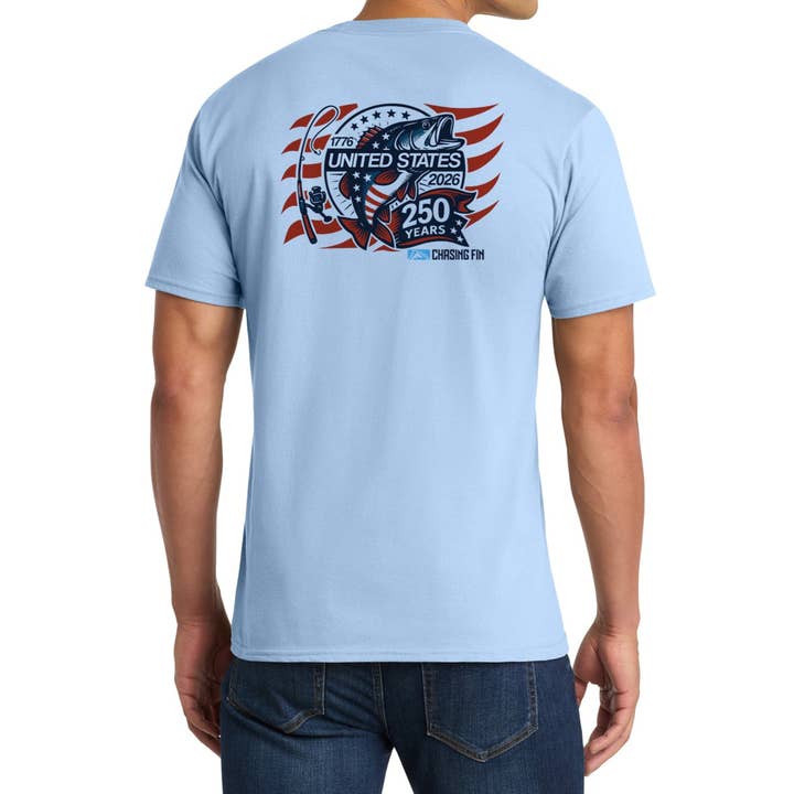 250th Anniversary Limited Edition Fish Flag T shirt Blue - Chasing Fin America's for wholesale by Chasing Fin