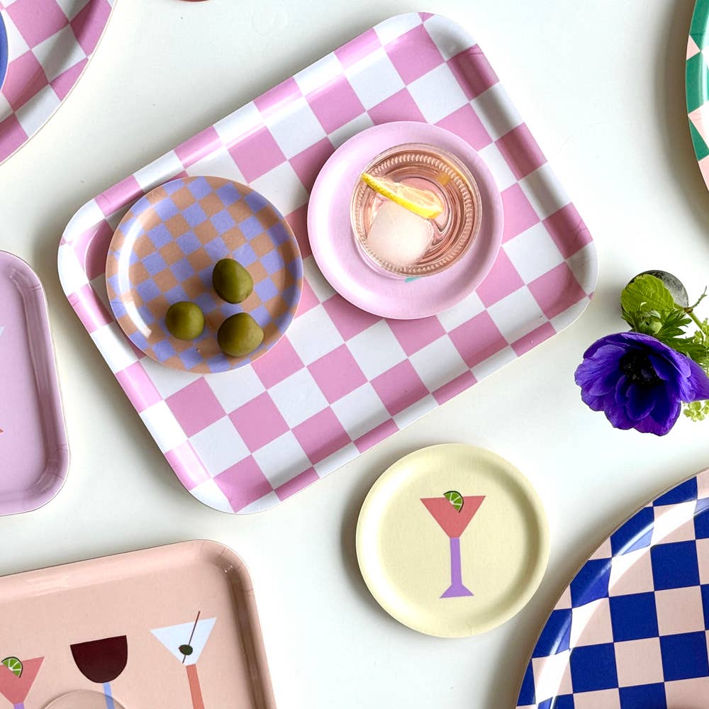 BLU KAT - Wholesale Serving Tray - Rasberry / Cream CHECKER Rectangular Serving Tray - 27x20 cm2