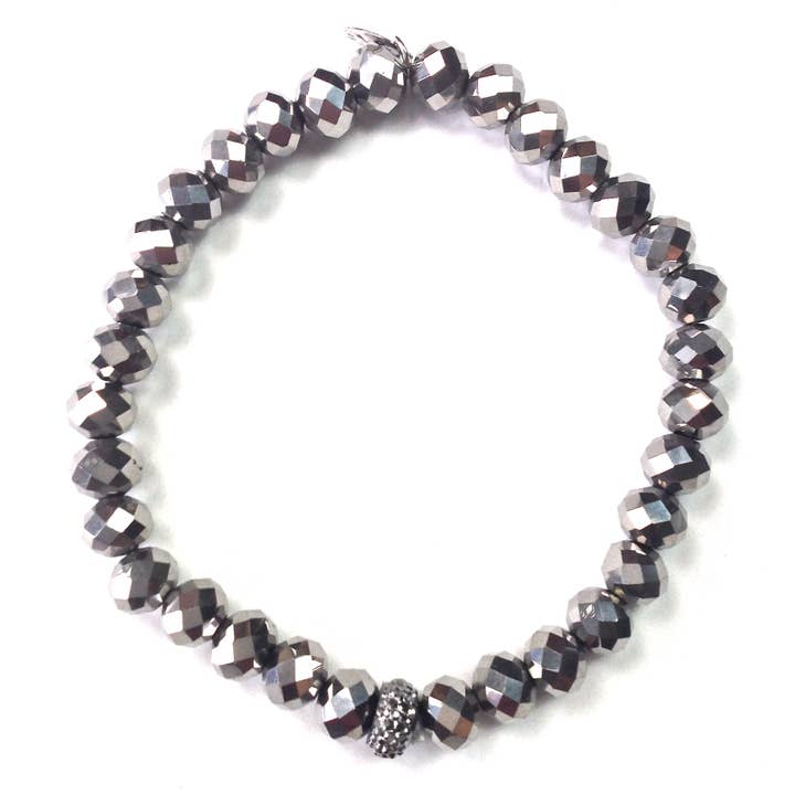 Lost & Found Trading - Wholesale Beaded Bracelet - 8XB02 BR-8mm faceted Glass Stretch/Hemetite