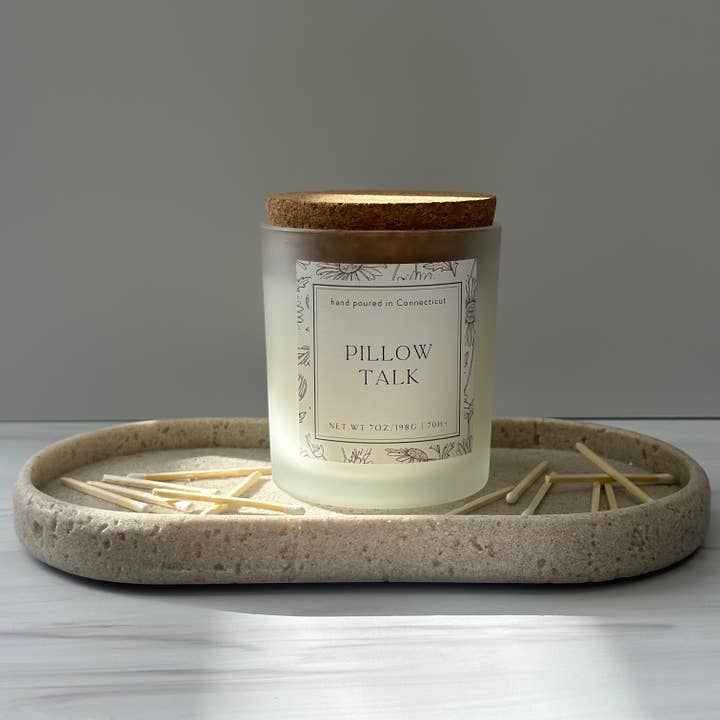 Lavender + Sandalwood - 7oz Frosted Glass Soy Candle for wholesale by Hues of Therapy LLC