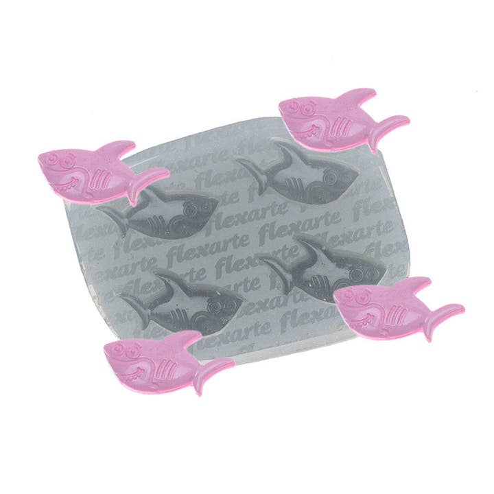 Moule en silicone pour petits requins, poissons, vie marine, cupcakes, décoration de cupcakes, fondant, moule à bonbons au chocolat pour la vente par Flexarte USA