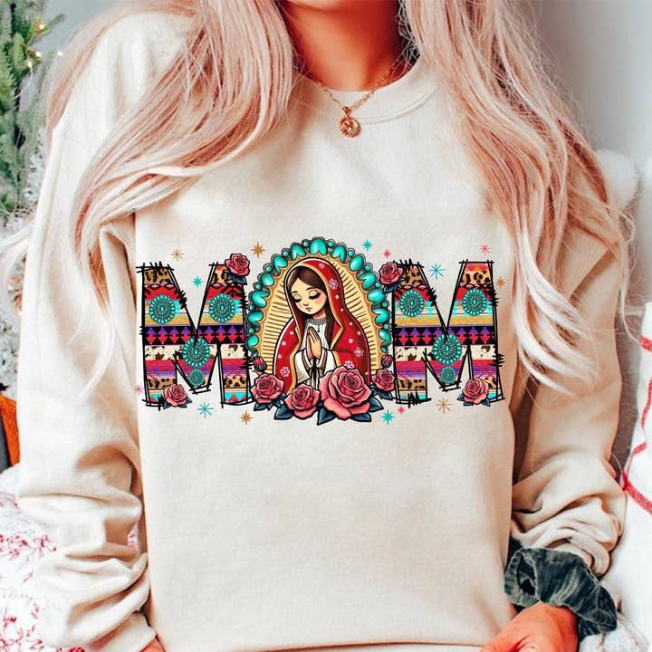 NVC Ecommerce LLC - Wholesale T-Shirt (Graphic) - Women's - Mexican Mom Virgen de Guadalupe Tee, Mother's Day Sweater0