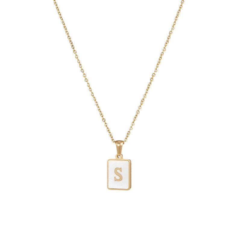 Mio Queena - Wholesale Pendant/Charm Necklace - Square Initial 18K Gold-plated Stainless Steel Necklace -FGS18