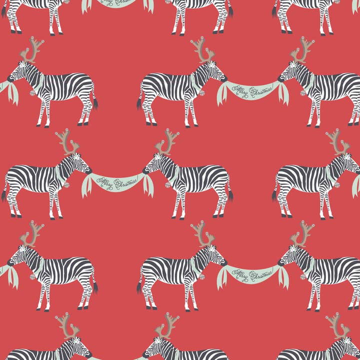 Hoja de papel de regalo navideño de cebras en astas falsas para venta al por mayor de REVEL & Co.