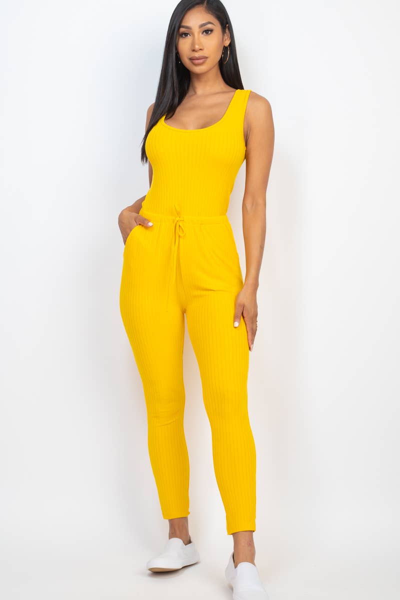CAPELLA APPAREL - Wholesale Jumpsuit - Dames - Geribbelde mouwloze jumpsuit met trekkoord8