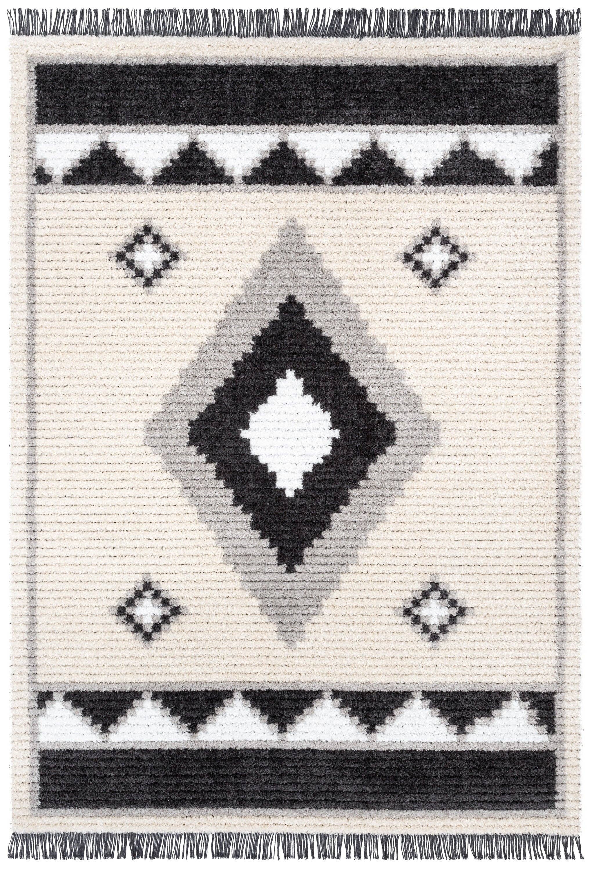 Well Woven - Wholesale Area Rug - Una Moroccan Diamond Medallion Pattern Grey High-Low Texture1