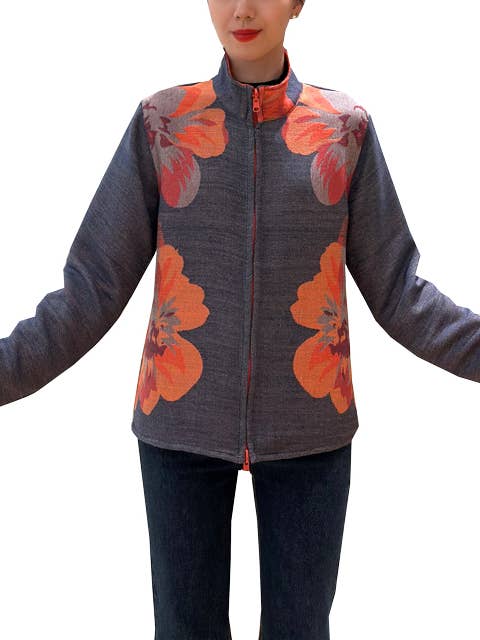 Navy / Orange Rose Zipper Sweater for wholesale by Winding River