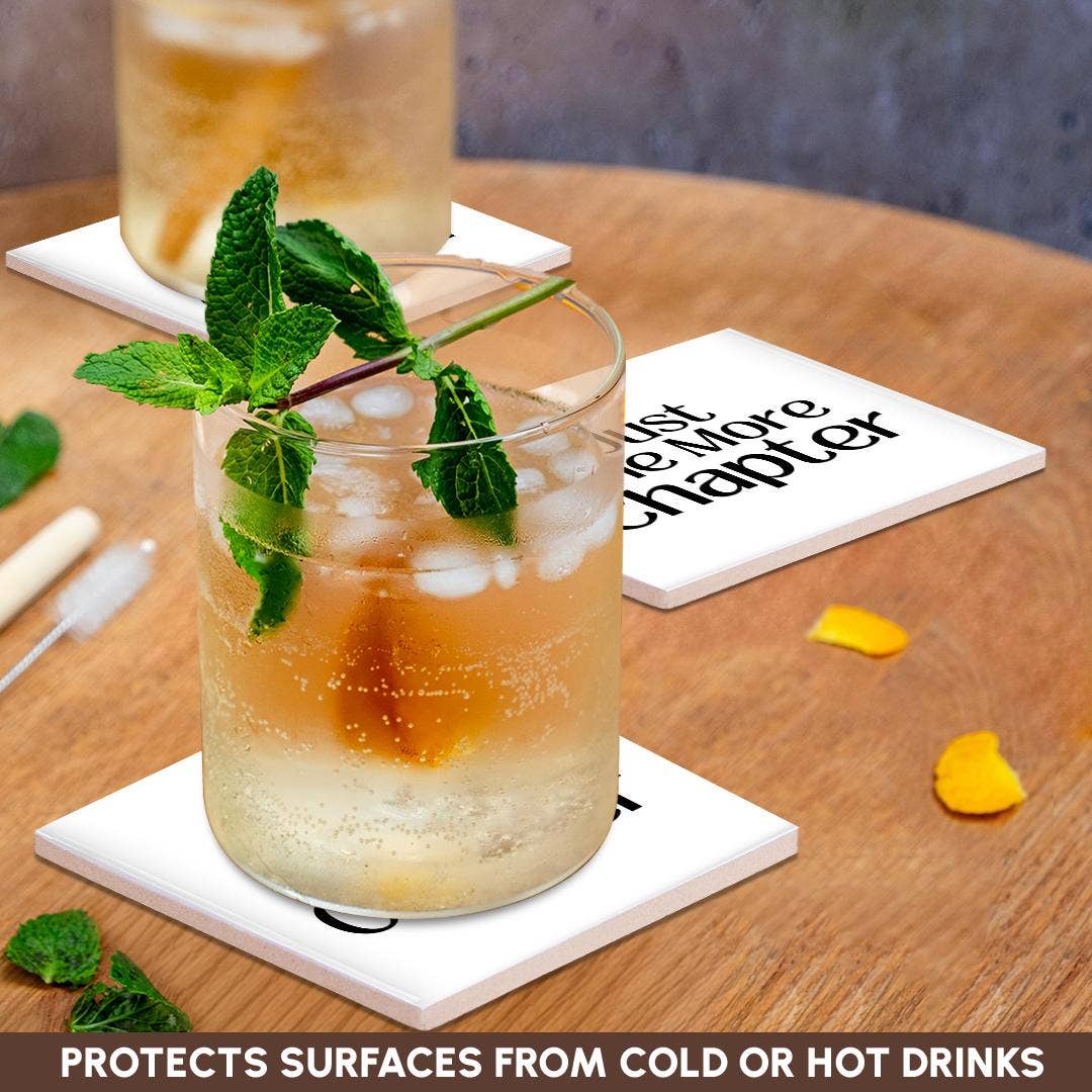 3dRose – wholesale Coasters – 3dRose, Plain Text of Just one more CHAPTER - black and white, Coaster2