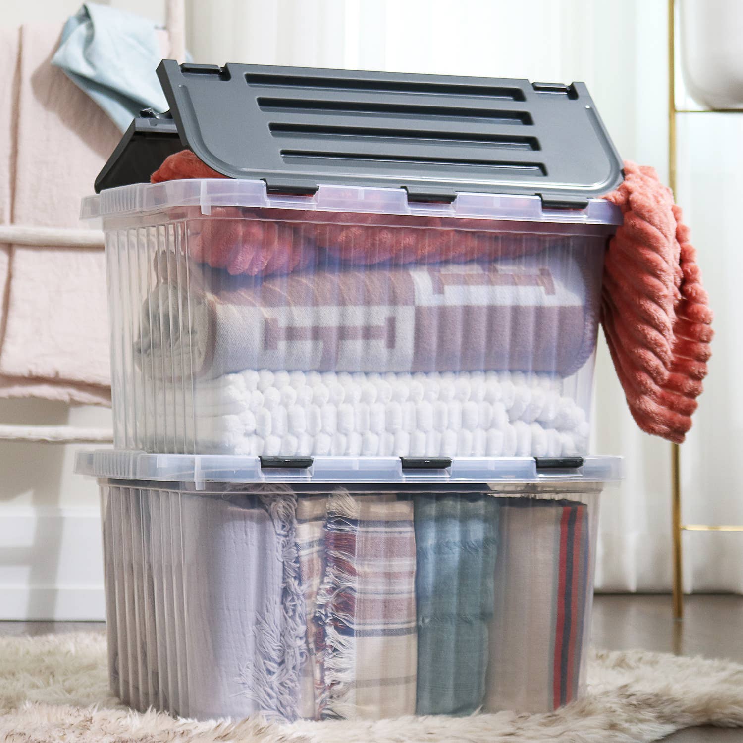 Superio Brand - Wholesale Storage Bin - Superio Hinged Lid Storage Container, Closet Organizer 50L20