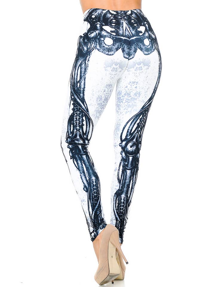 USA Fashion - Wholesale Fashion Leggings - Women's - Creamy Soft White Bio Mechanical Skeleton Leggings