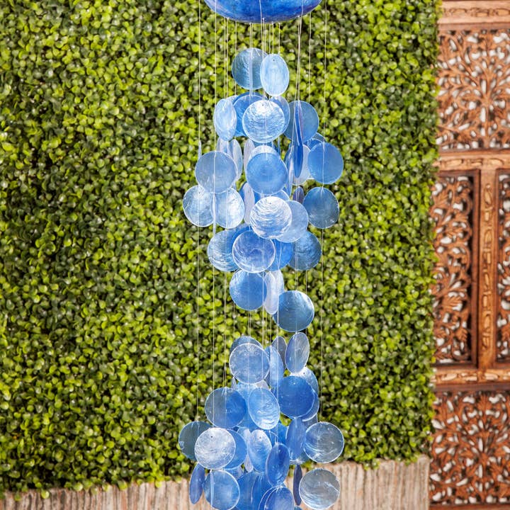 Import Corner – Großhandel Windspiele – A-33119: CAPIZ BLAUES WINDSPIEL 5" B, 27" H8