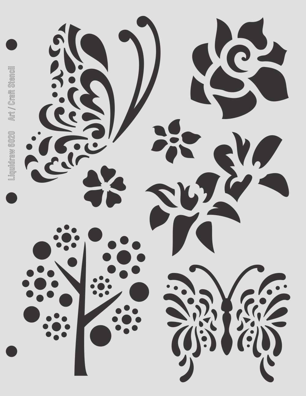 Liquidraw - Vente Pochoir - Pochoirs de conception Liquidraw pour l'artisanat, la peinture de meubles, le dessin, les gâteaux, les lettres, les chiffres, la fabrication de cartes, la décoration de Noël, le verre, les fleurs, le bois, les invitations de mariage, le scrapbooking, les journaux modèles réutilisables avec formes et motifs.1