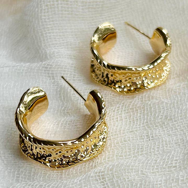 Chunky Gold Textured Hoops for wholesale by KARA | TOZER