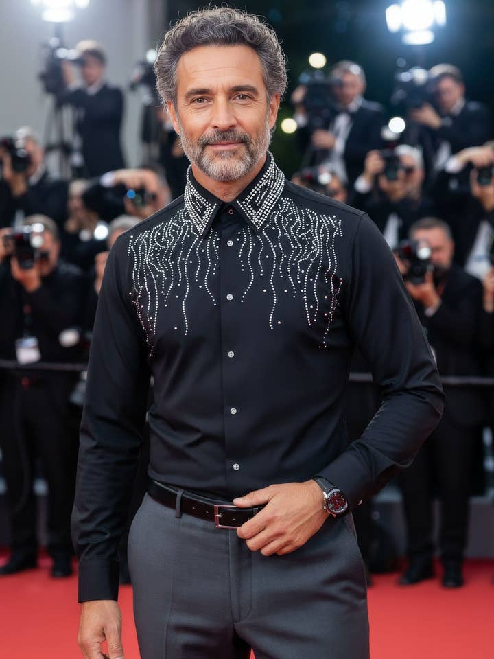 Men's Rhinestones Stretch Long Sleeve Shirts 5BR03 for wholesale by BARABAS