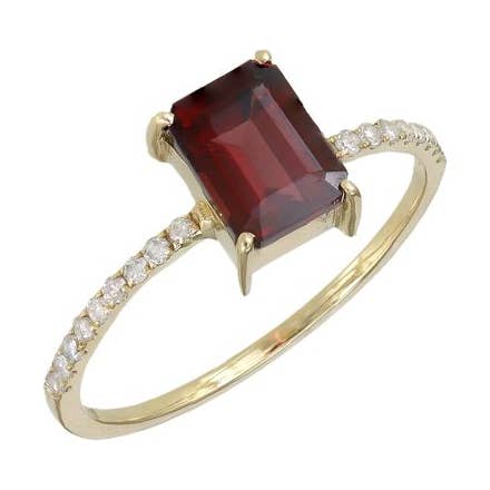 Anello in granato rodolite ottagonale 7x5 con diamante 7 per la vendita all'ingrosso da parte di Jewels of Mewar