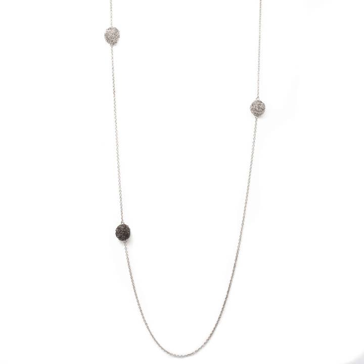 Black Rhodium and Platinum Sphere Long Necklace for wholesale by MARIA GLEZELLI