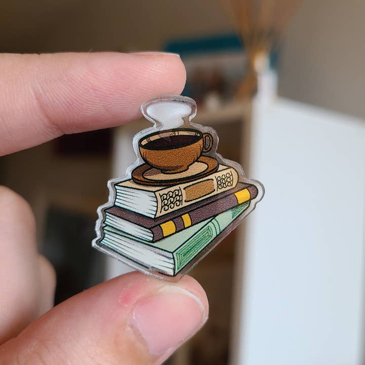 Boxford Comma - Wholesale Lapel Pin/Button - Books and Coffee Cup Pin2