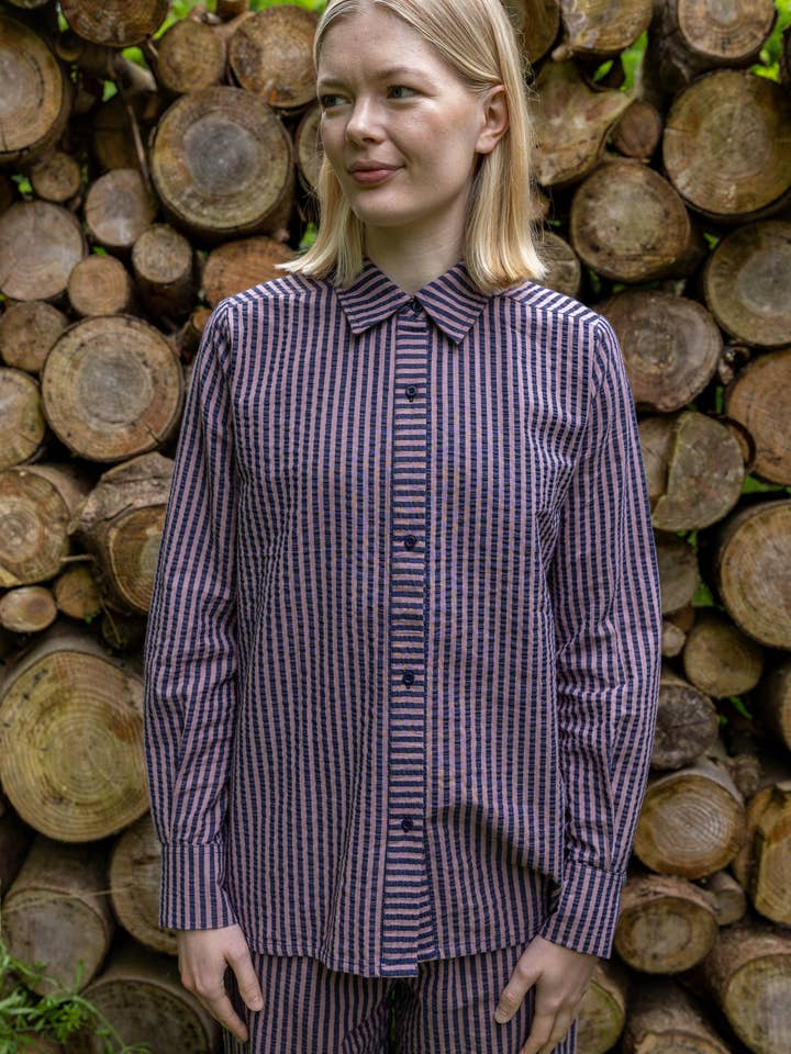 Chemise en seersucker Danerosemary Mauve/Marine Foncé pour la vente par Danefae København