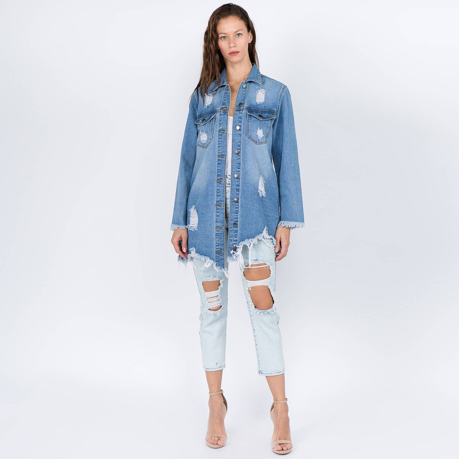 American Bazi - Vente Veste en jean – femme - VESTE STYLE CHEMISE EN JEAN VIEILLI - RJK36614