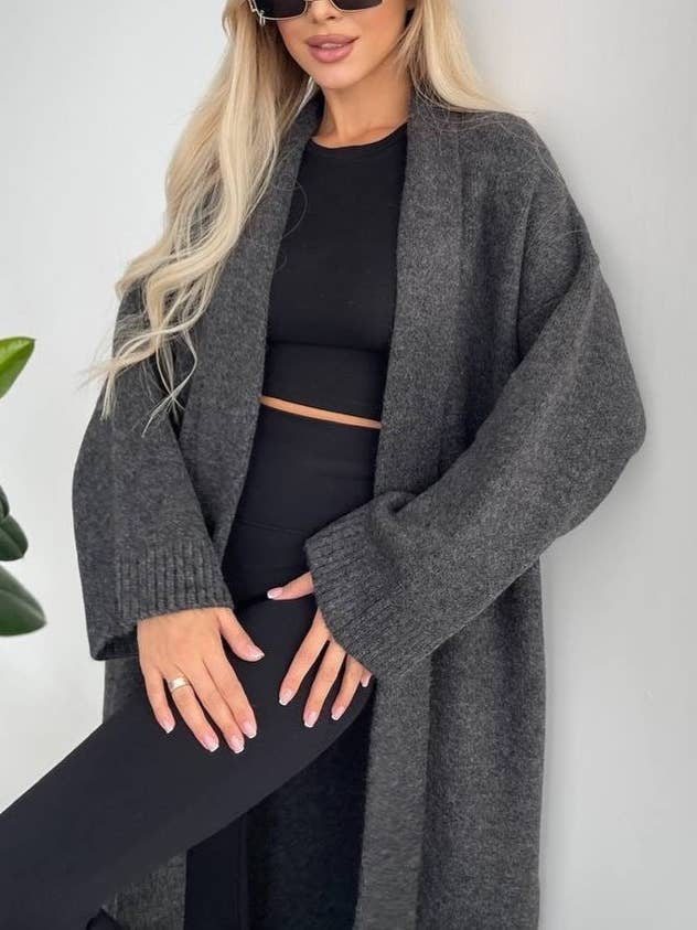 Rosa Clothing - Wholesale Cardigan - Women's - Plain Color Collarless Open Front Long Cardigan5