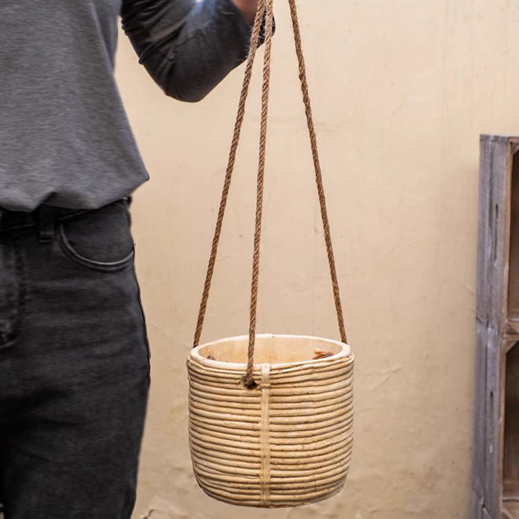 Rustic Reach - Wholesale Hanging Planter - Faux Rattan Cement Hanging Planter9