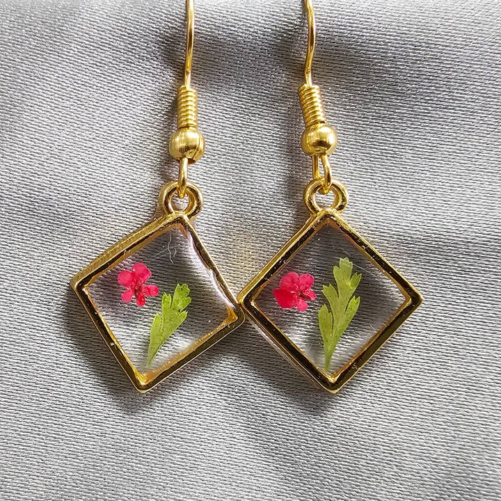 Survivors Alliance for Growth and Employment - Wholesale Dangle Earrings - Red Flower and Leaf Earrings (Diamond Gold)0