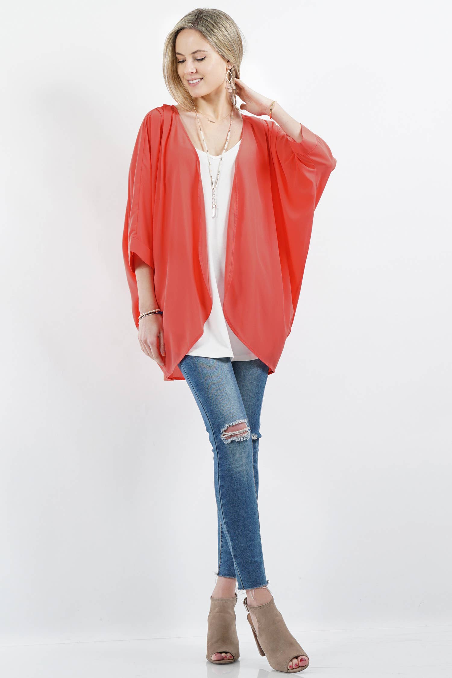 42POPS – wholesale Kimono – Women's – ..SI-15836 Chiffon Shoulder pleated Kimono Cardigan8