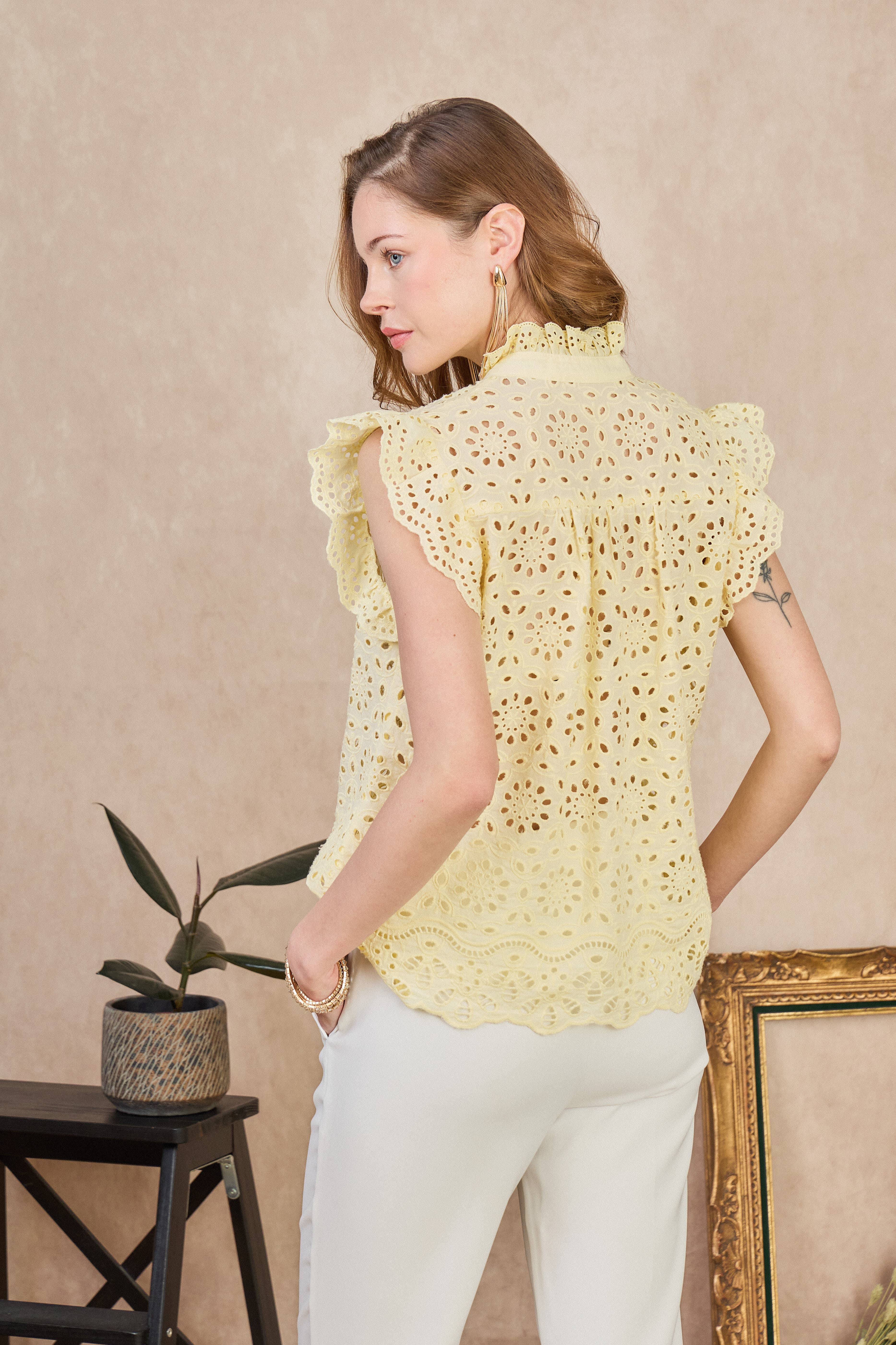 LULUMARY - Venta al por mayor Camisa con botones - Mujer - Blusa de encaje CH36312