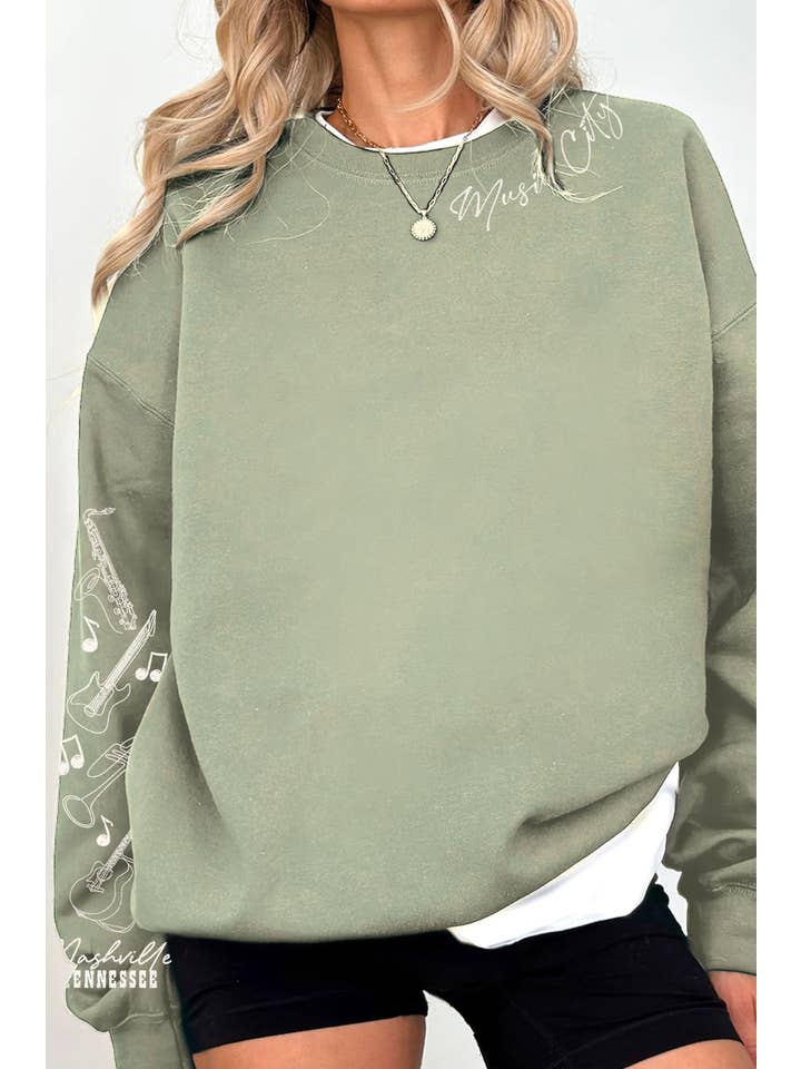 Rustee Clothing - Wholesale Graphic Sweatshirt - Women's - NASHVILLE MUSIC CITY PUFF GRAPHIC BRUSHED SWEATSHIRTS